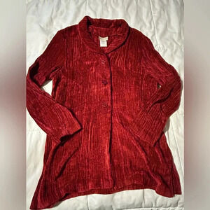 Coldwater Creek Vintage Soft Chenille Cardigan Women 12 Cranberry Long Sleeve